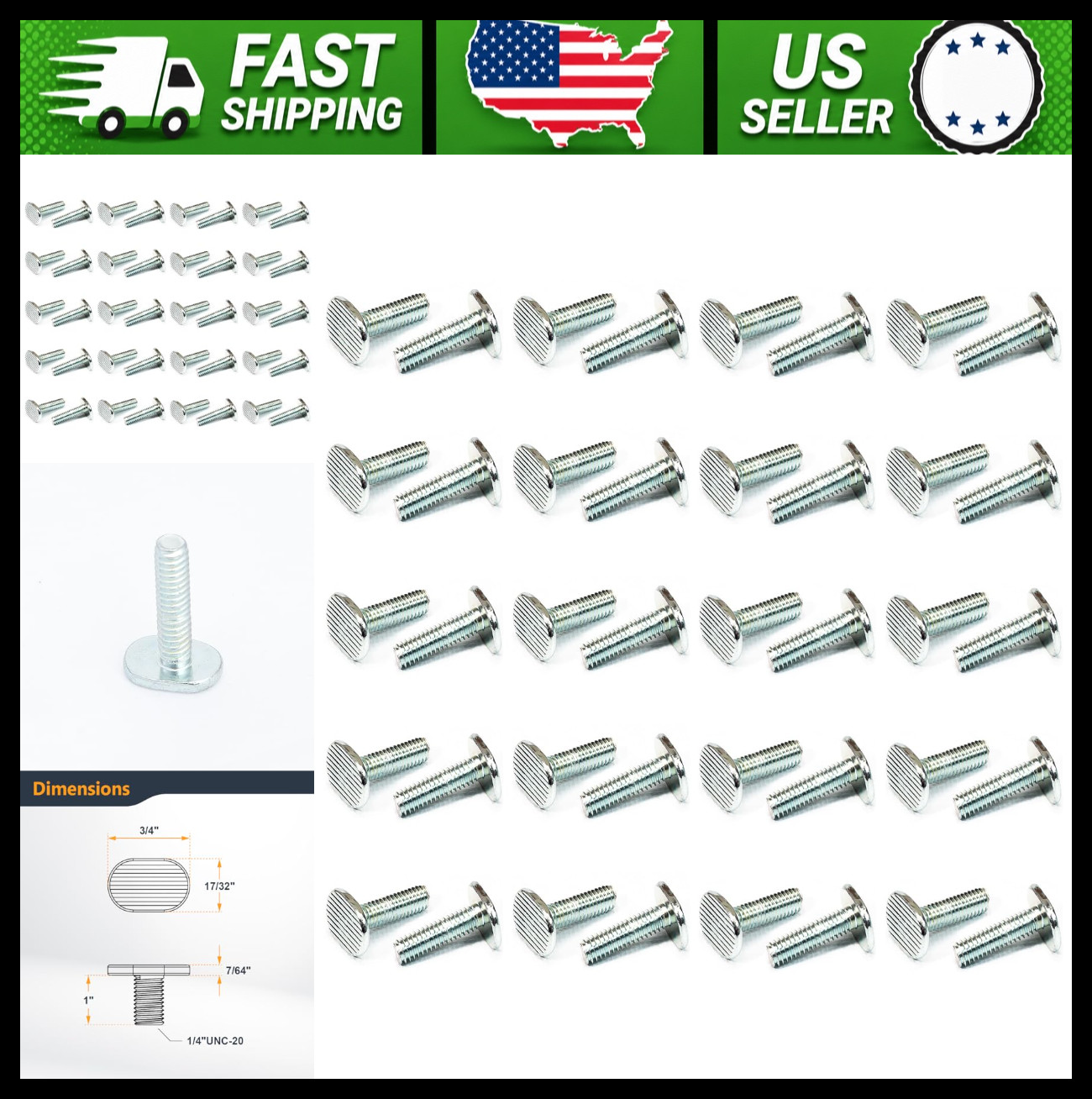 POWERTEC 1/4"-20 T Track Bolts 40 Pack for Woodworking Jigs and Fixtures