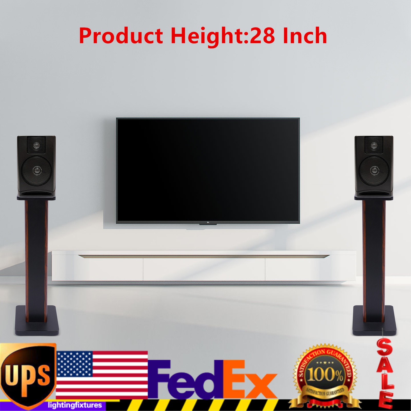 28" Wood Speaker Stands 1 Pair Yellow Sandalwood/Black Walnut for HiFi Bookshelf