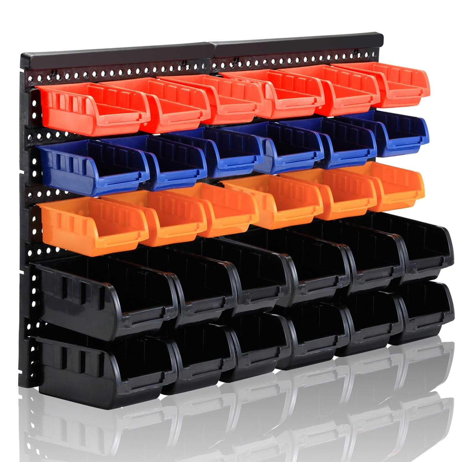 Wall Mounted Storage Bins Parts Rack 4 Colors Bin Organizer Garage Plastic Sh...