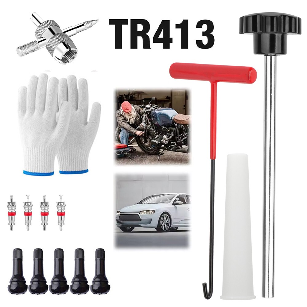 13PCS Quick Change Tire Valve Tool Kit Replacement with 4 TR413 4-Way Valve Tool