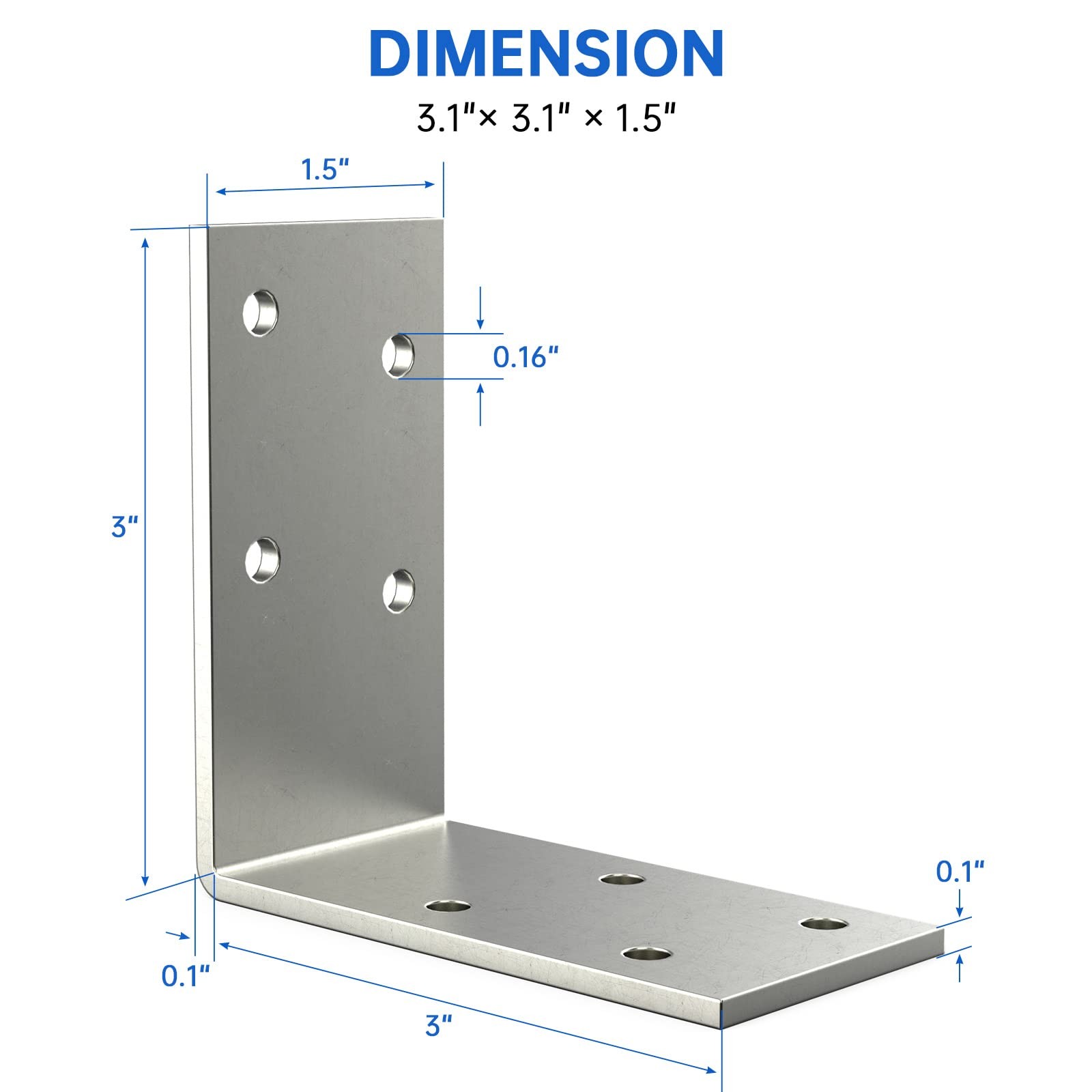 (8PCS) L Brackets Heavy Duty 90 Degree Angle Galvanized Corner Brace Iron
