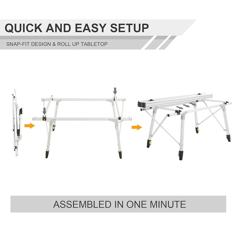 Adjustable Folding Camping Table W/ Storage Mesh Quick Setup Telescoping Legs US