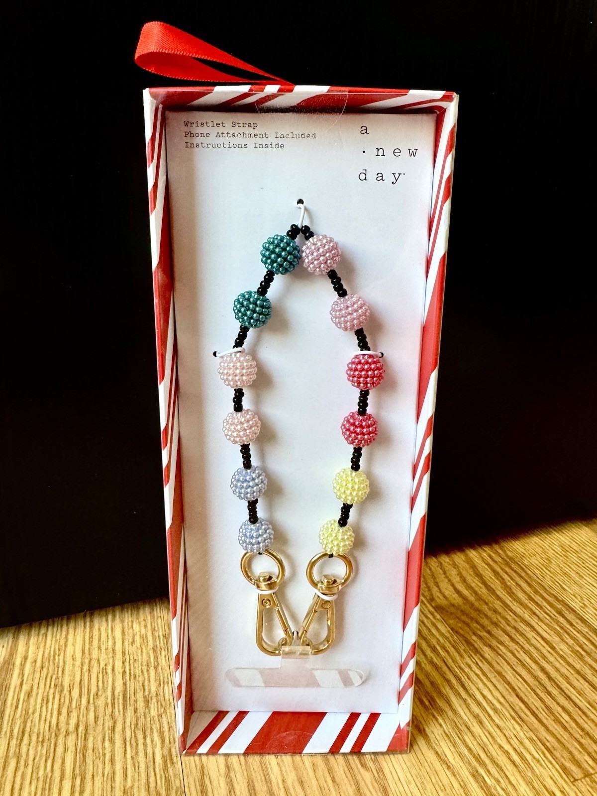 A New Day Multicolored Beaded Wristlet Strap For Phone/Purse/Keychain NIB