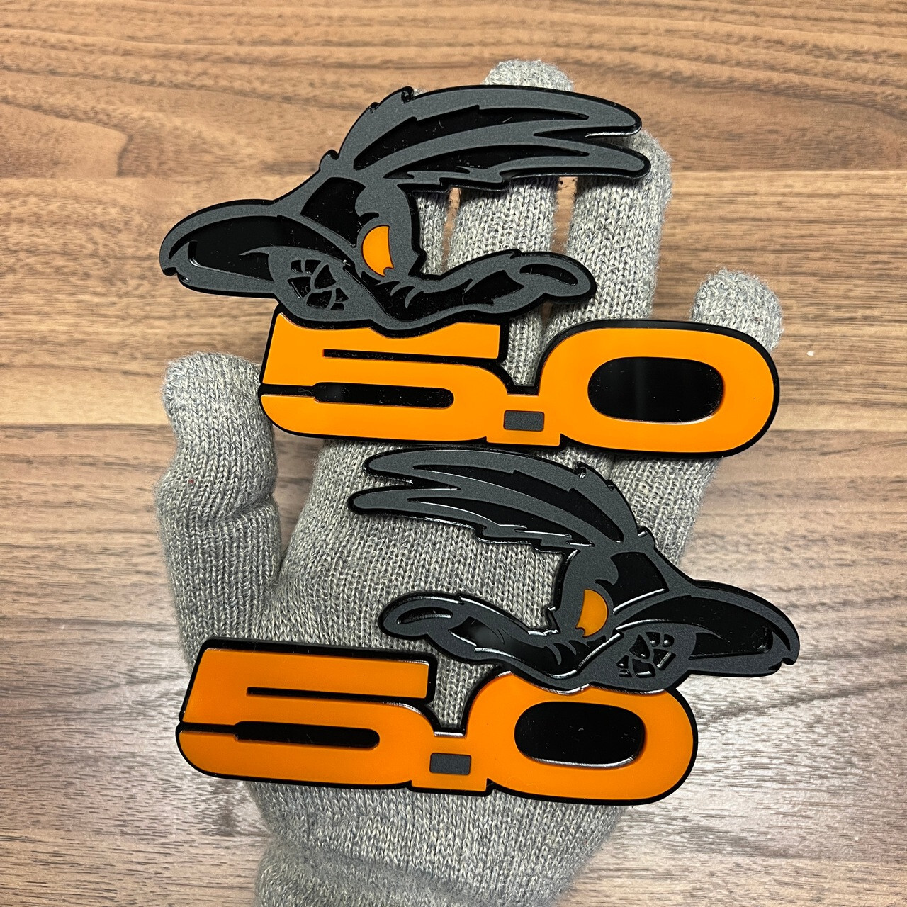 Coyote  Badges Emblem fits 5.0 Orange Eye , 2 Badges,  Fender Angry Agressive