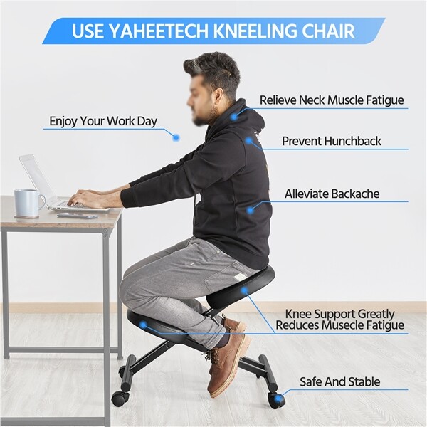 Ergonomic Kneeling Chair Adjustable Posture Chair Stool with Angled Seat Black
