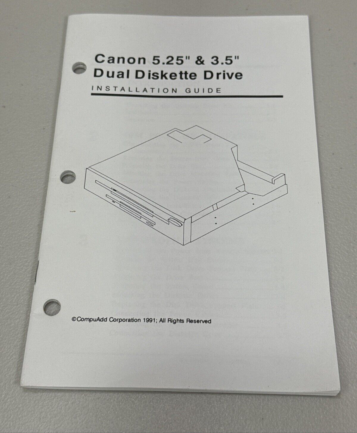 Canon 5.25" & 3.25" Dual Diskette Drive Installation Guide Book by CompuAdd 1991