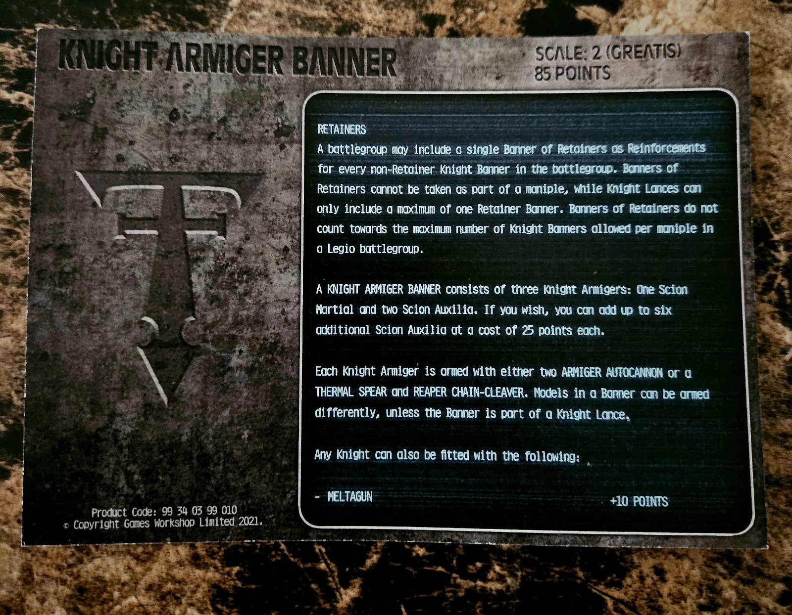 Games Workshop Imperial Knights Armiger Banner Command Terminal English