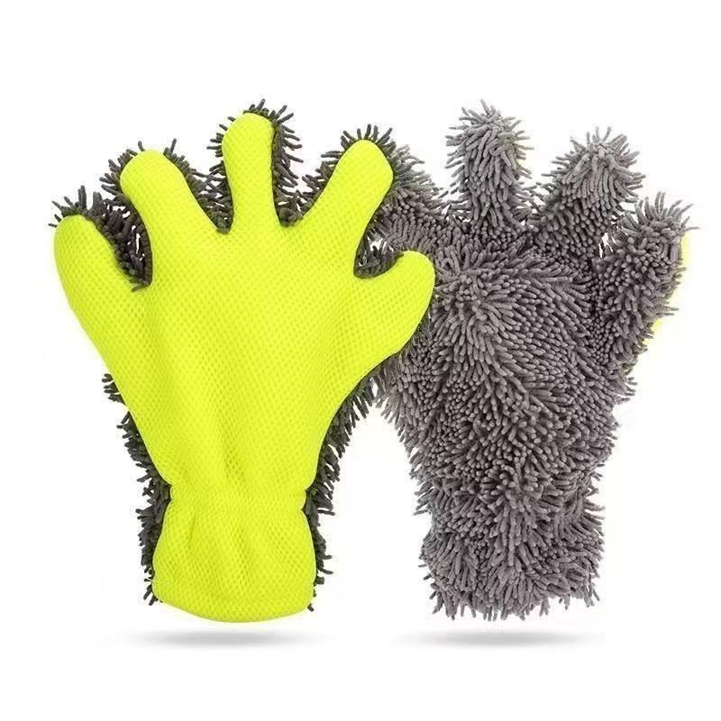 5-Finger Chenille Car Wash Mitt Scratch-Free Thick Plush Dust Cleaning Gloves