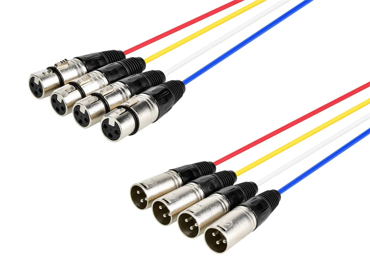 Monoprice 4-Channel XLR Male to XLR Female Snake Cable Cord - 3ft - Black/Silver