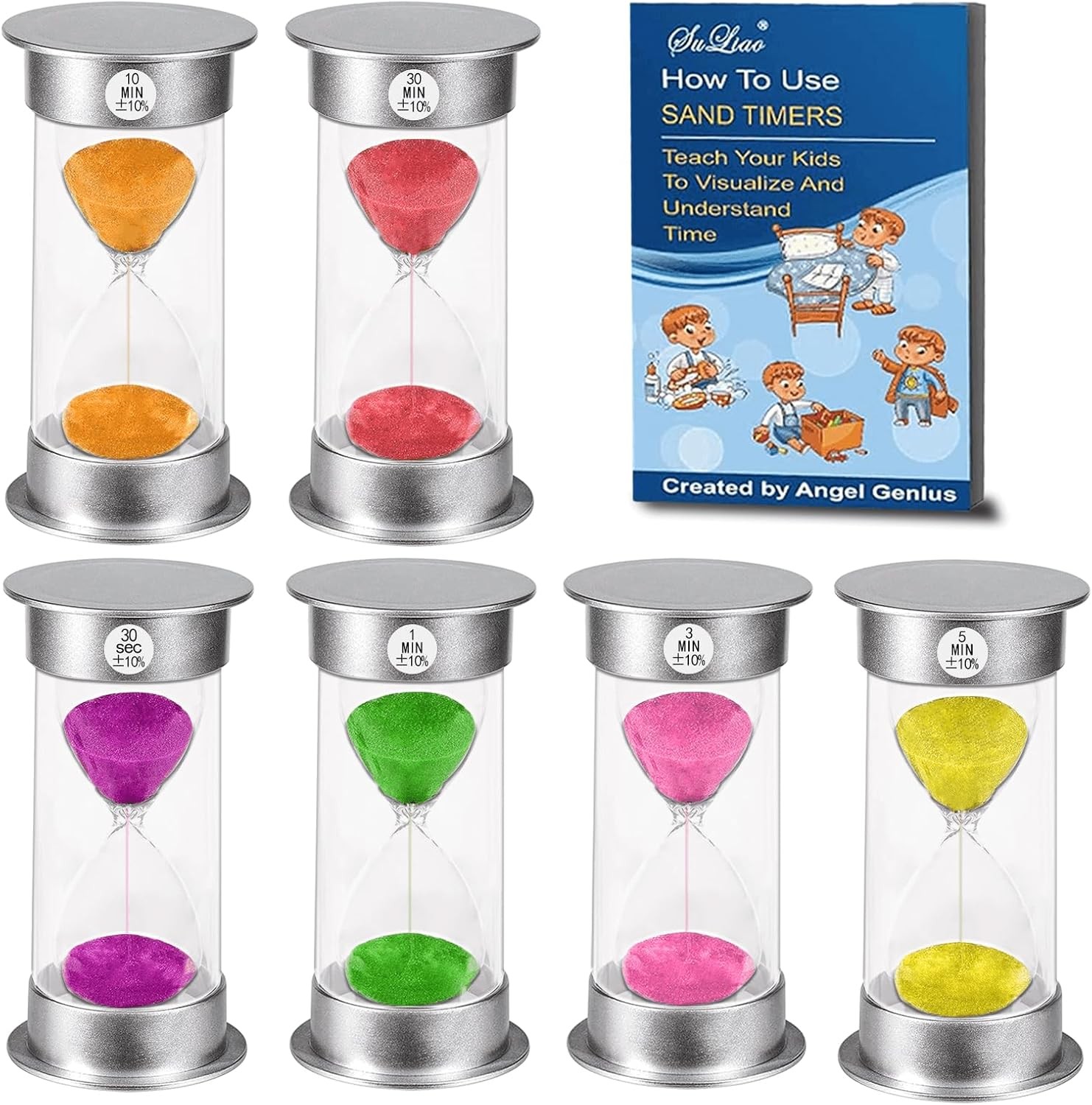 Hourglass Sand Timer 30Sec 1 3 5 10 30 Minutes Set, Plastic Large Unbreakable...