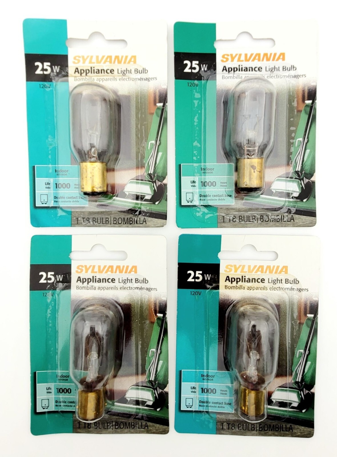 Sylvania 18321 Lot of 4-25 W T8  Dbl Contact Bayonet Appliance Bulbs 25T8DC/BL