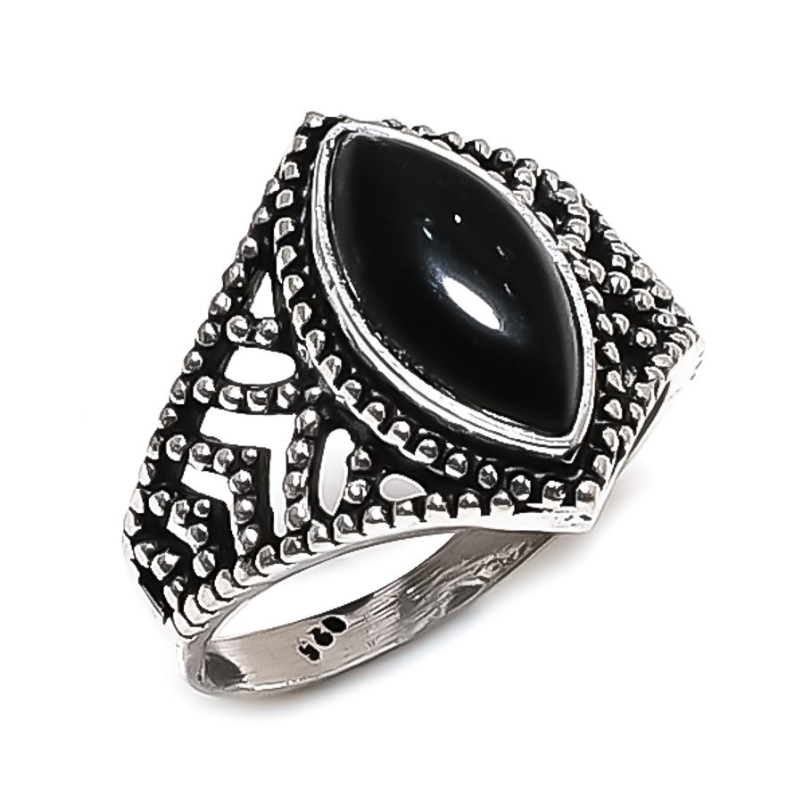 Natural Black Onyx Gemstone 925 Sterling Silver Jewelry Ring Size 10 H145