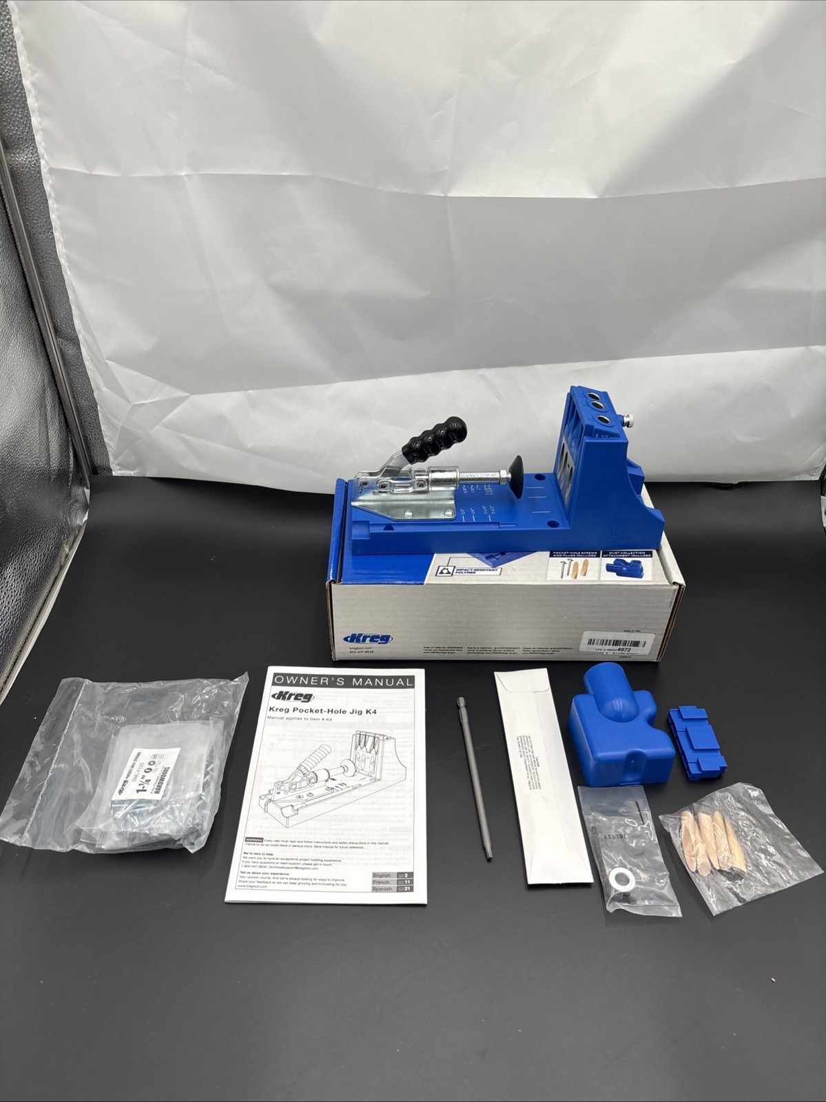 Kreg K4 Pocket-Hole Jig System Kit w/ Clamp Drill Bit Dust Adapter