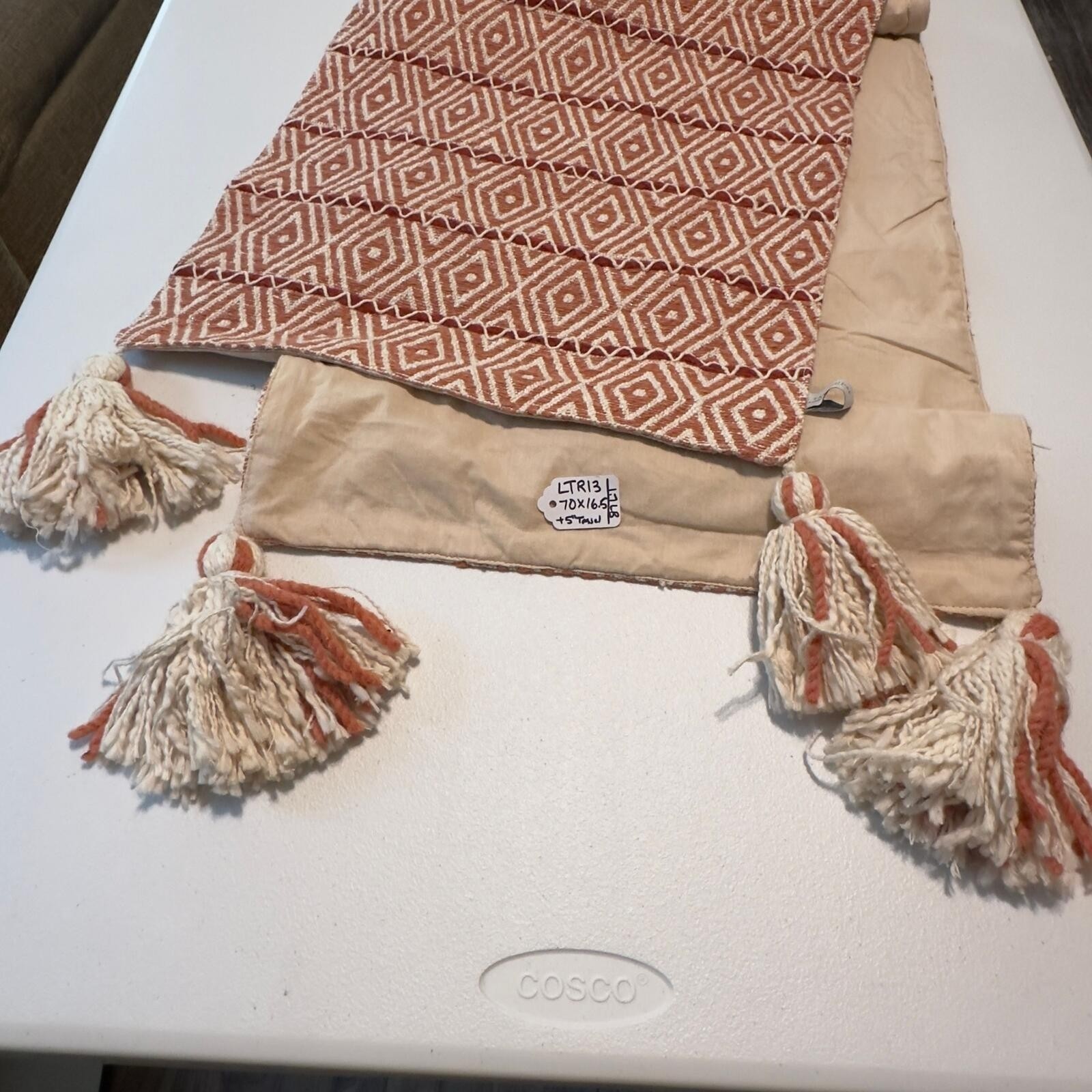 Boho Chic Geometric Table runner with tassels 70" The Farmhouse Rachel Ashwell
