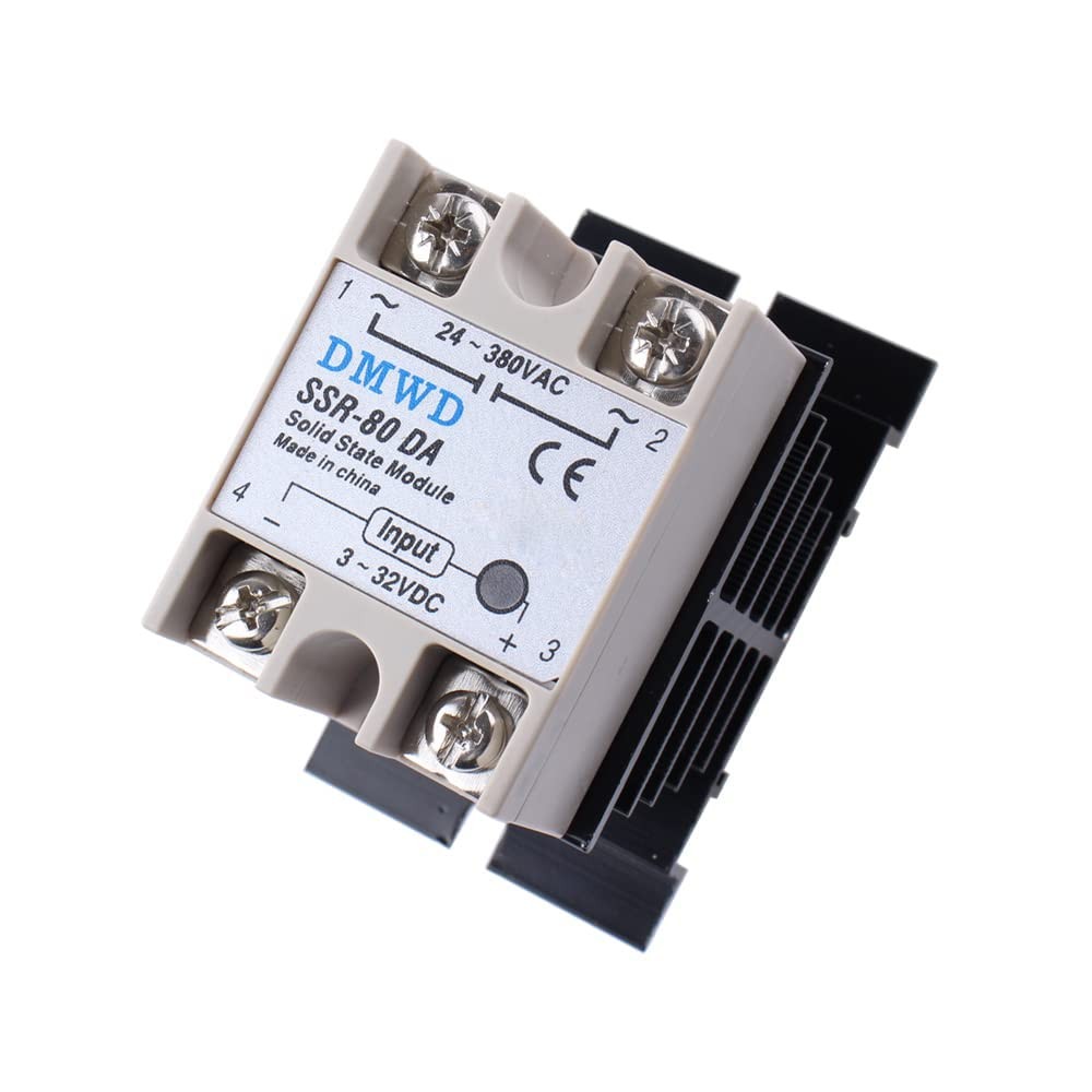 SSR-80DA Solid State Relay DC to AC (Input 3-32V DC Output 24-380V AC) with Heat