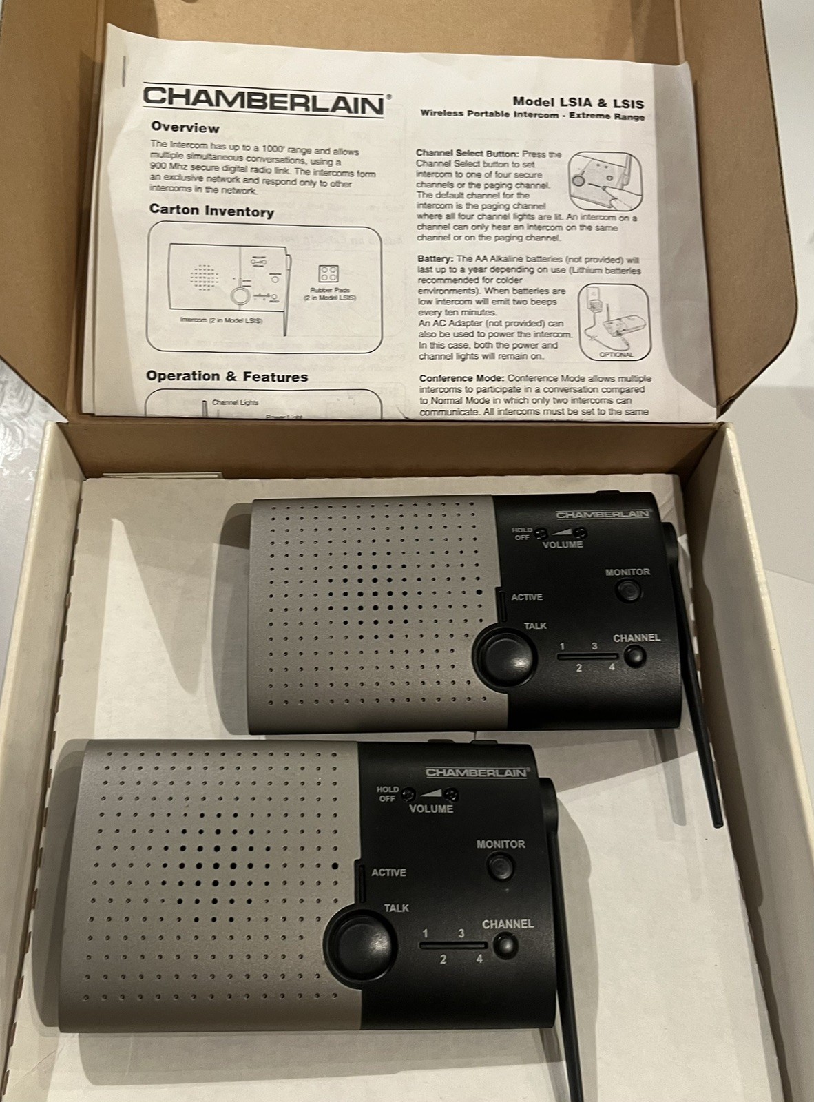2 Chamberlain Wireless Portable Intercoms Communication Intercom Home LSIA LSIS