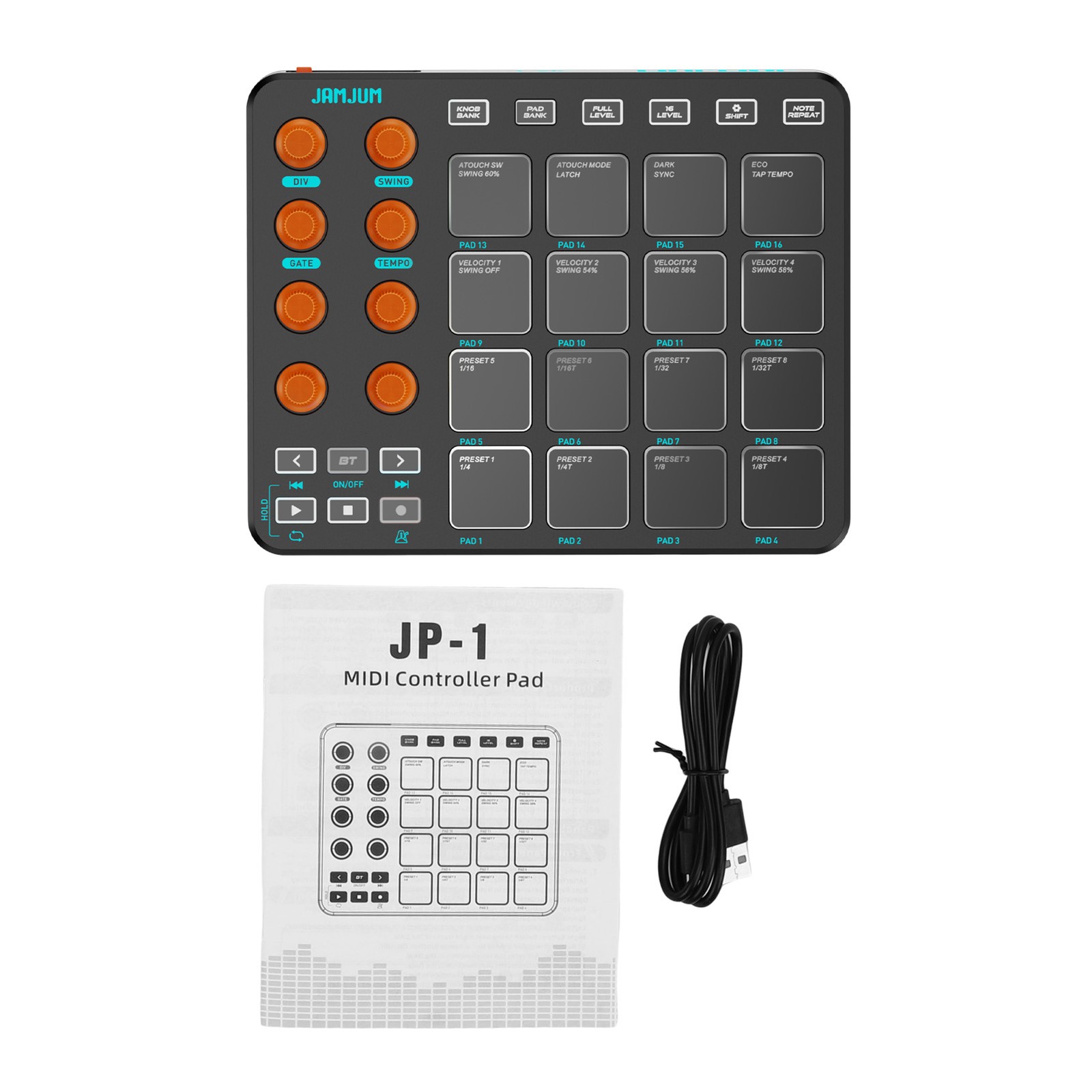 Wireless USB MIDI Controller Customizable Function Buttons Knobs for Music Produ