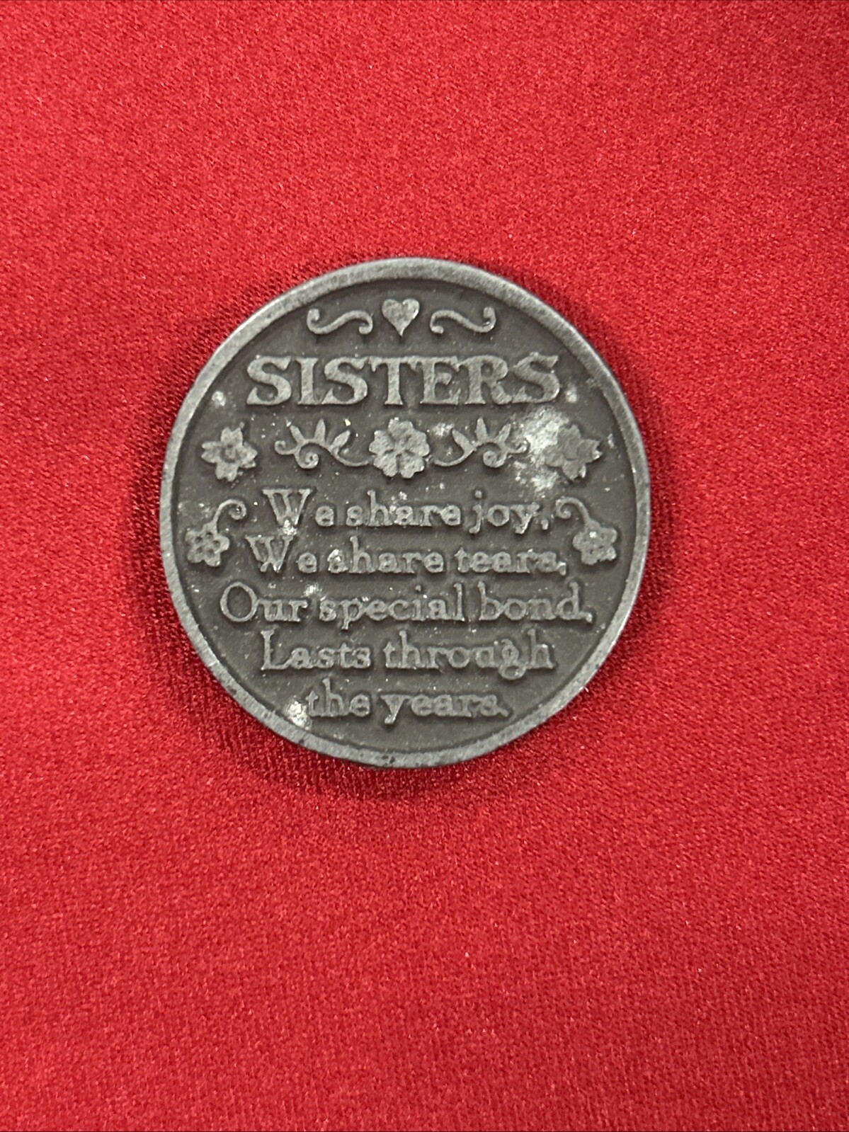 Sisters Always Friends Forever Grey Pocket Token With Message