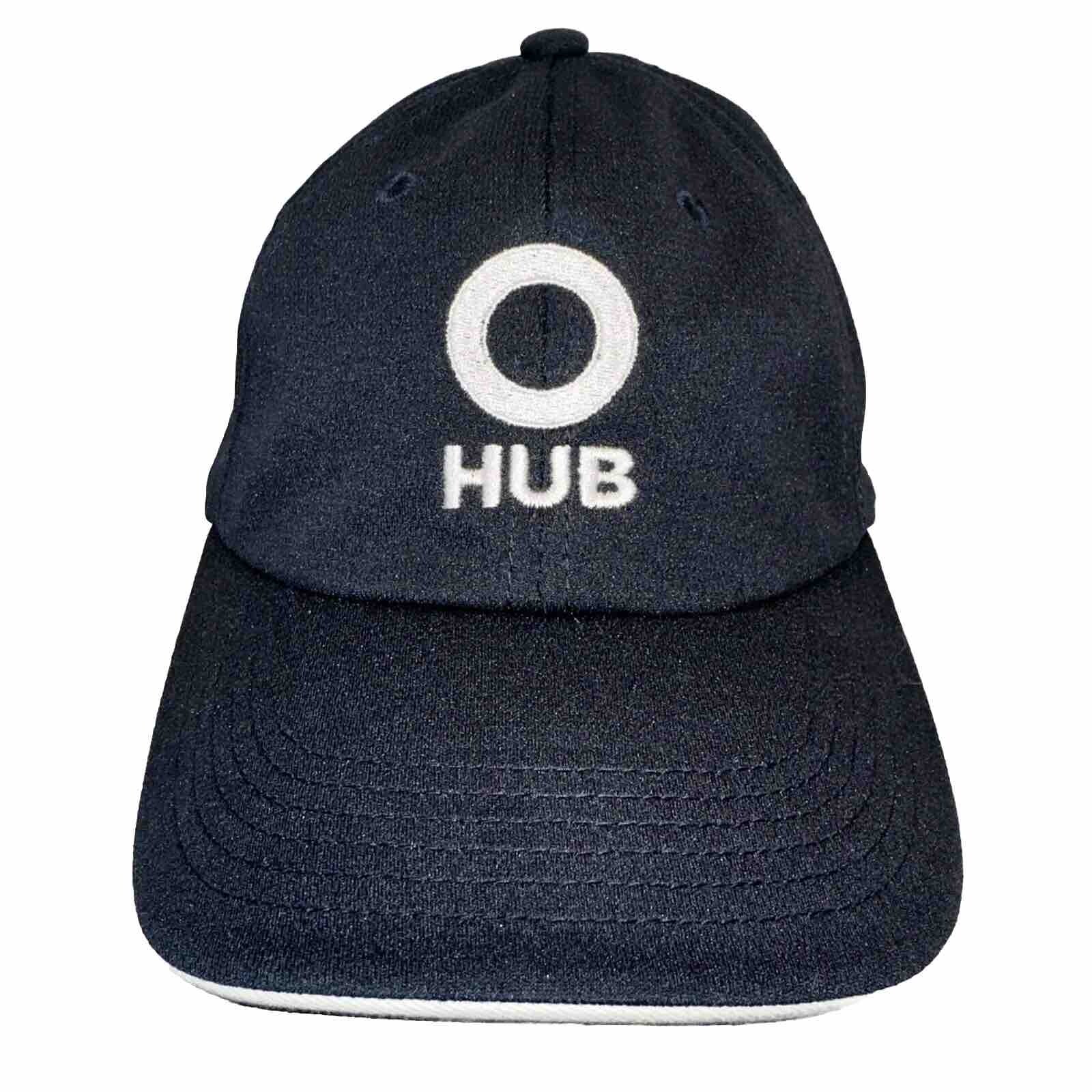 O Hub Black with White Logo Hat Cap White Bill Edge Hook Loop EUC
