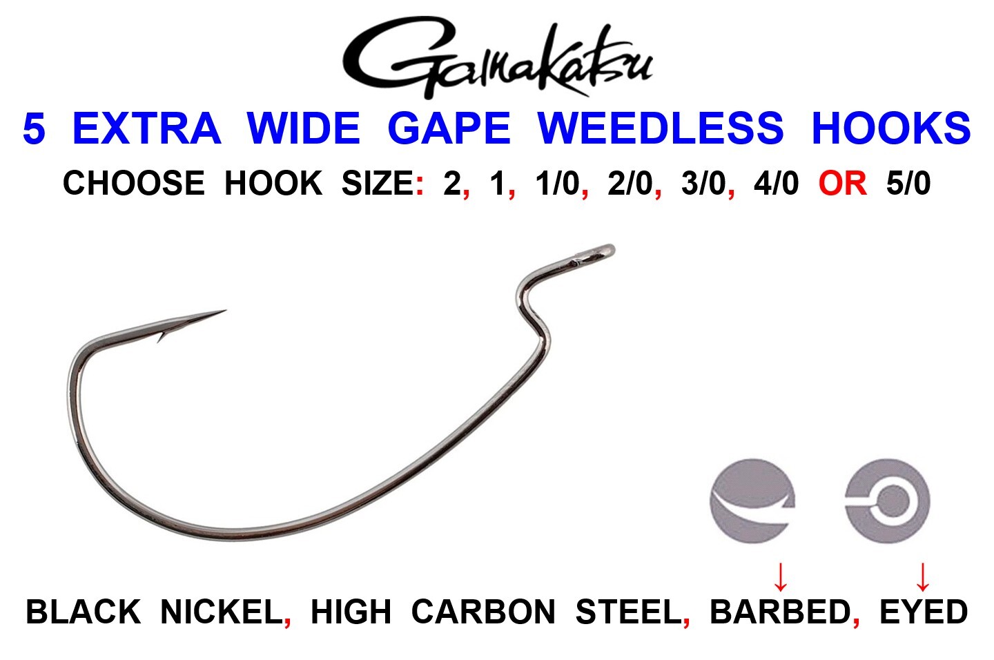 5 GAMAKATSU WIDE GAPE WEEDLESS HOOKS FOR SAVAGE GEAR SOFT BAIT LURES SHADS WORM