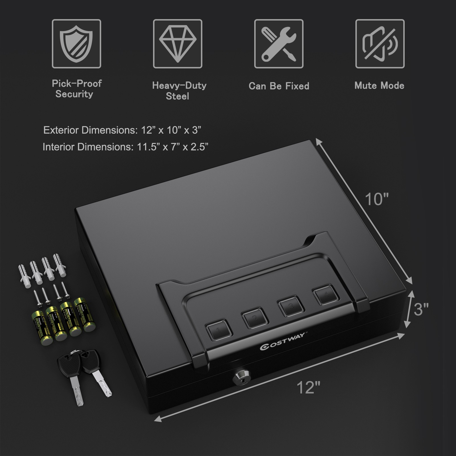 Costway Gun Security Safe Dual Firearm Safety Device Keypad Key Quick-Access