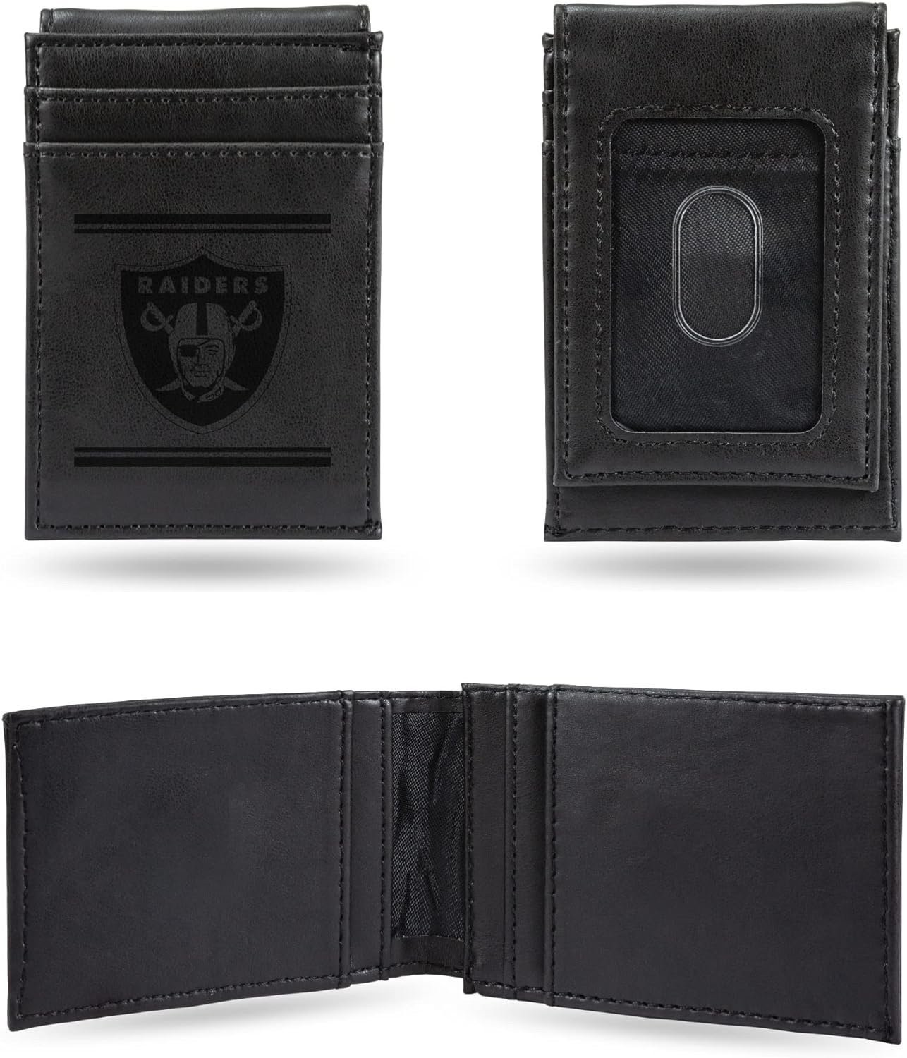 Las Vegas Raiders Premium Black Leather Wallet, Front Pocket Magnetic Money Clip