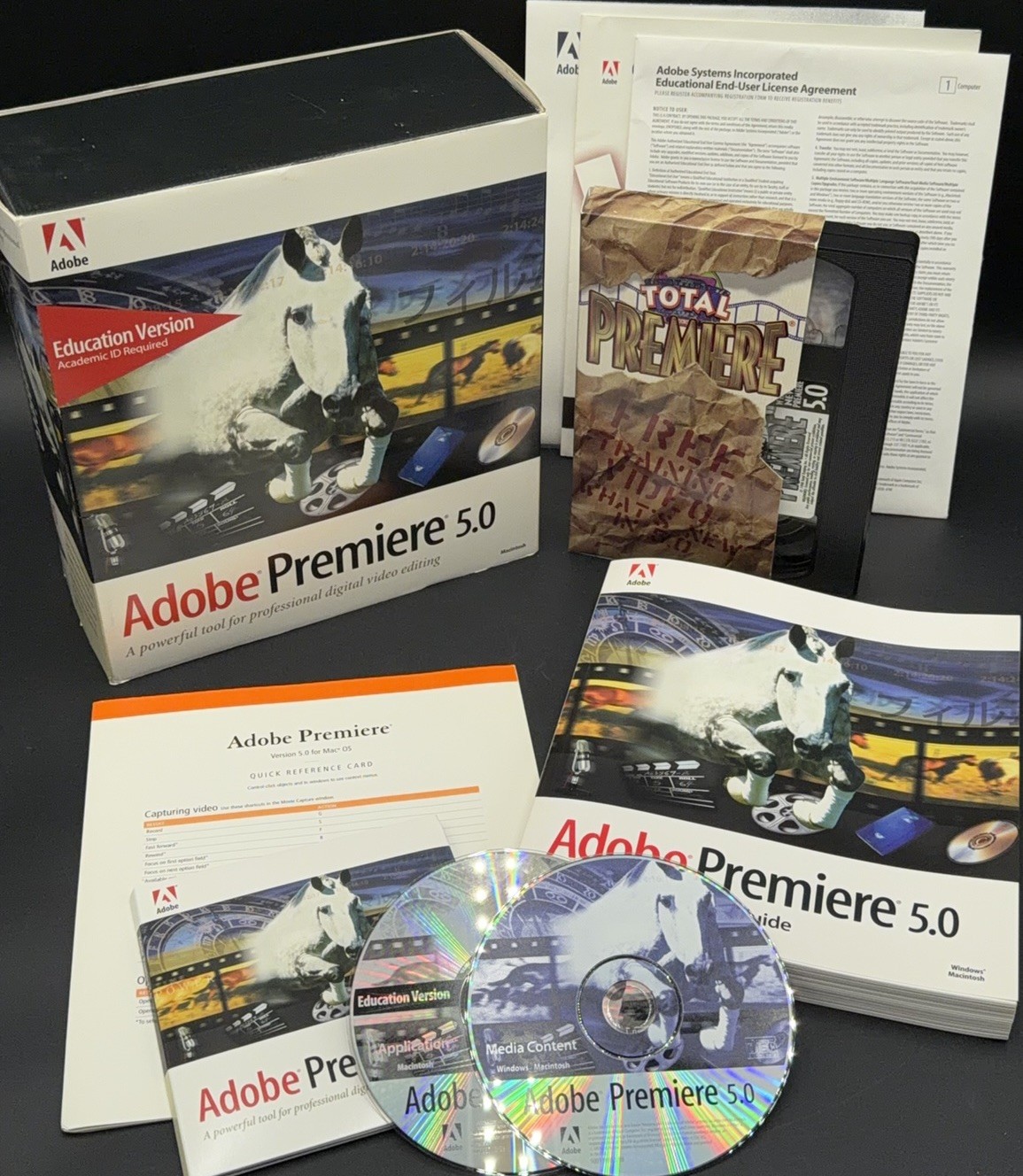 Adobe Premiere 5.0 CD-ROM Macintosh Mac Vintage BIG BOX w/Manual & TRAINING VHS