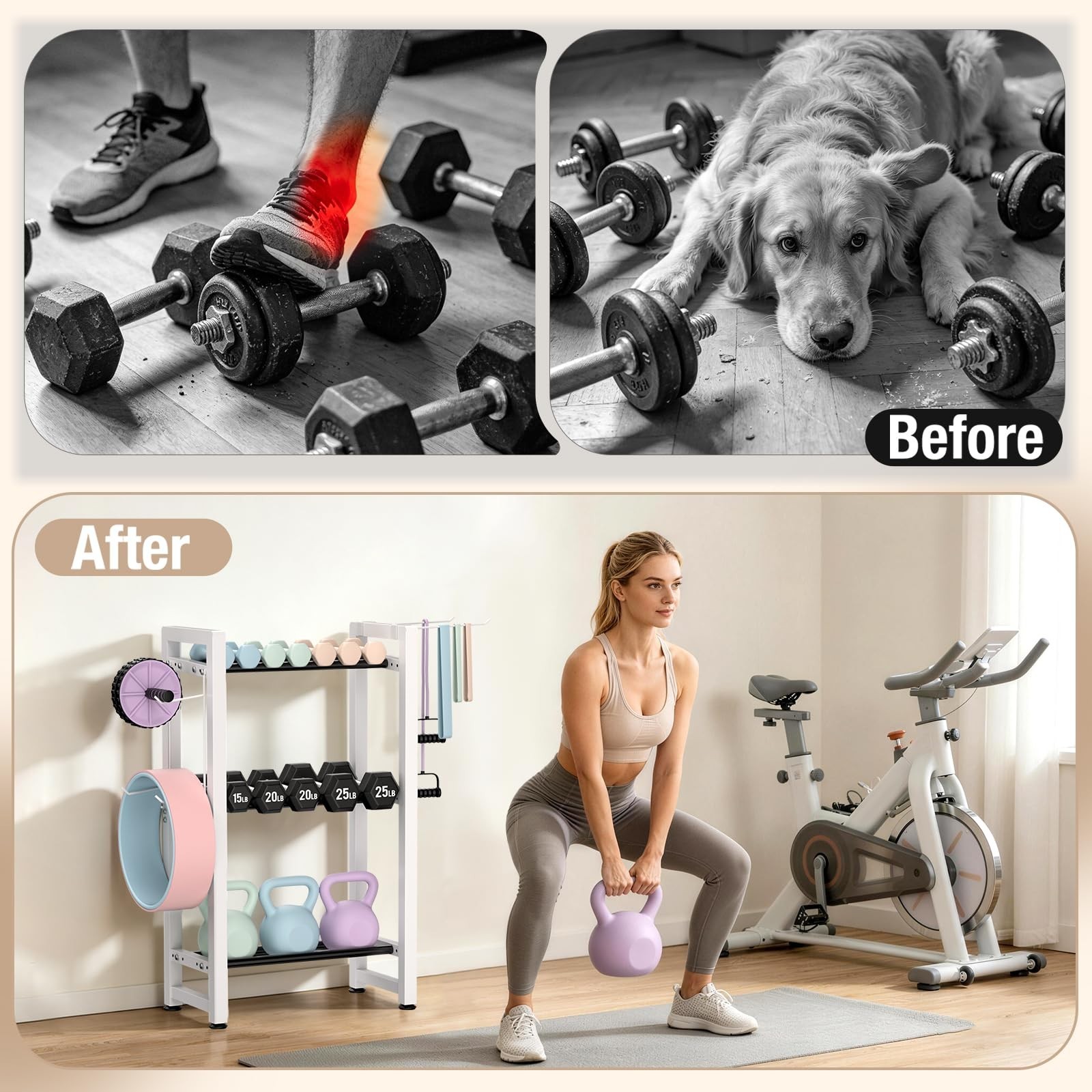 Small Dumbbell Rack，Heavy Duty Adjustable Dumbbell Weight Rack with Side