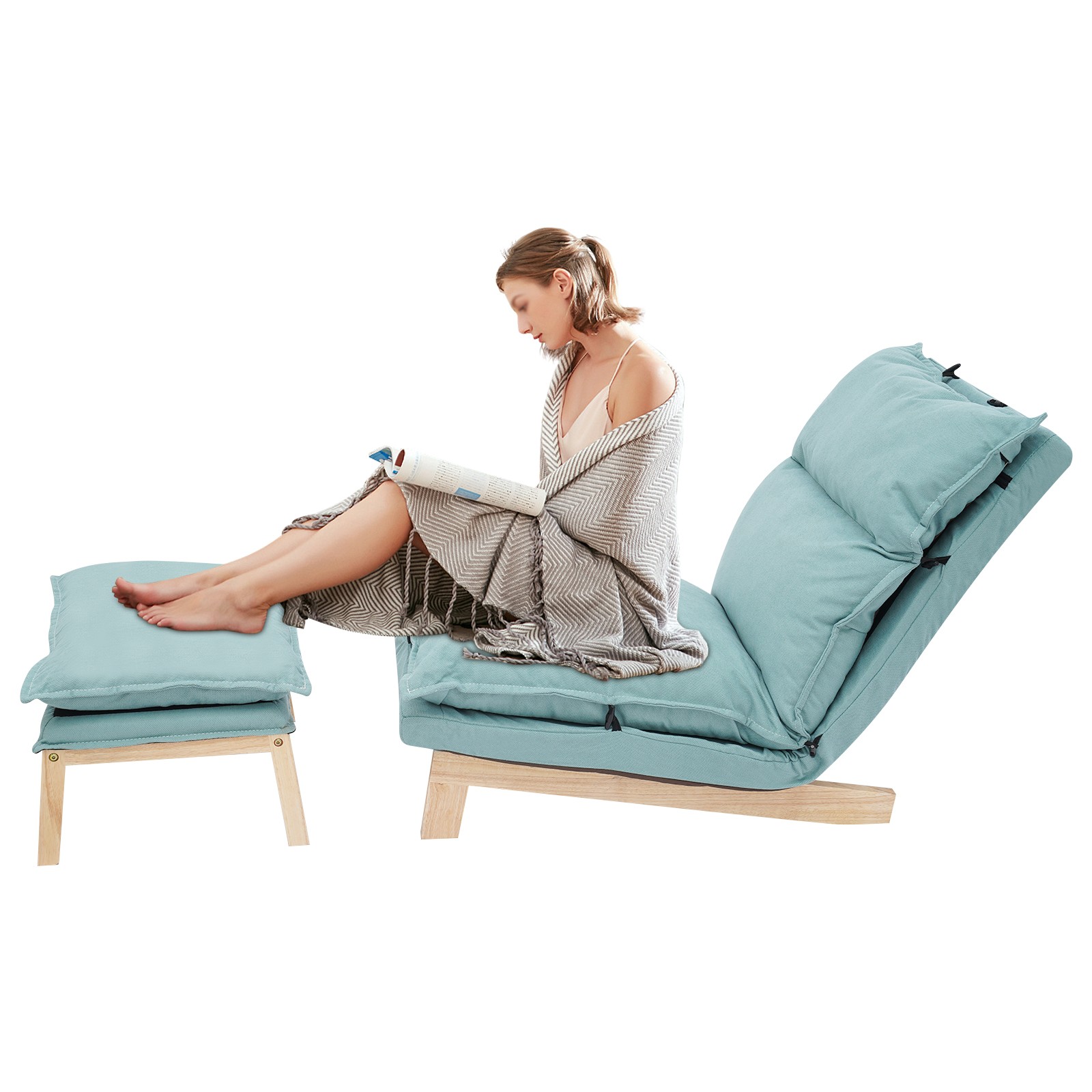 Leisure Balcony Adjustable Recliner Green Single Lazy Sofa Lounge Chair