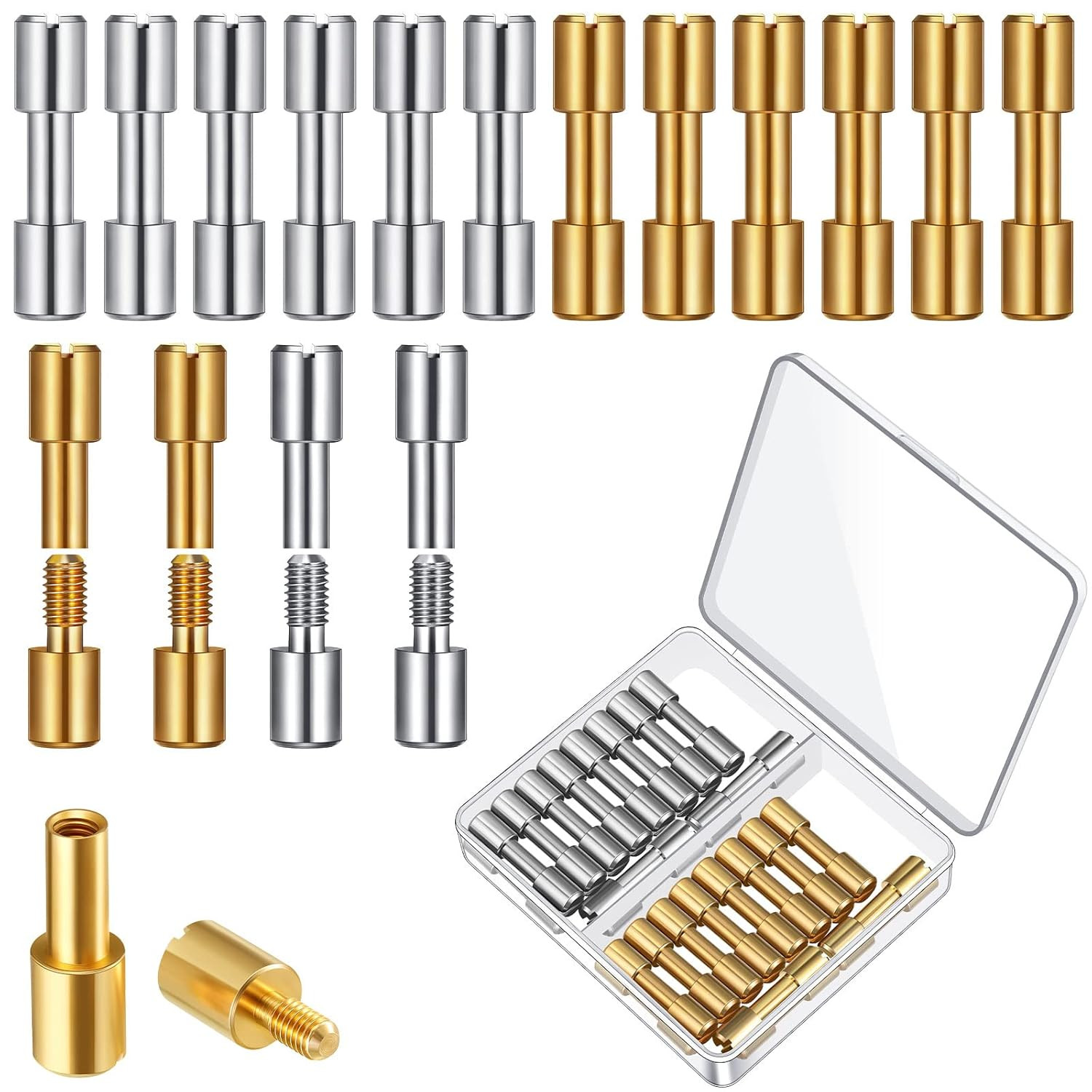 Knife Handle Fasteners Set Brass & Stainless Steel Pins Screws Rivets 20 Sets