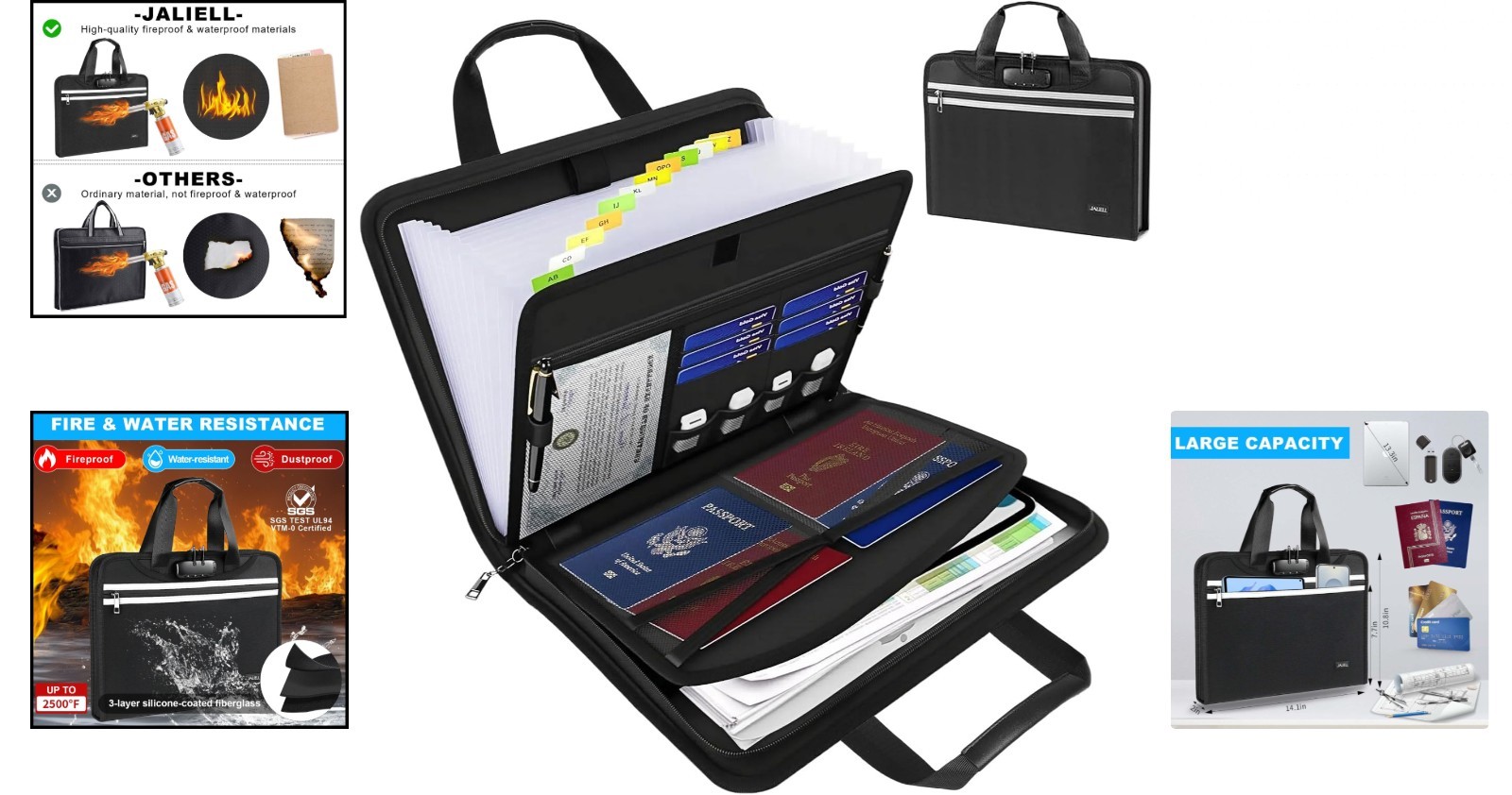 Important Document Organizer with Handle, Fireproof Accordion File Organizer wit