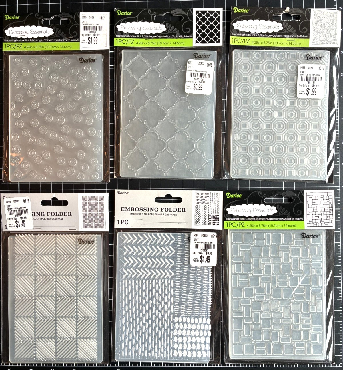 Darice Embossing Folders BRICK WALL, SEQUIN BACKGROUND or  QUATERFOIL