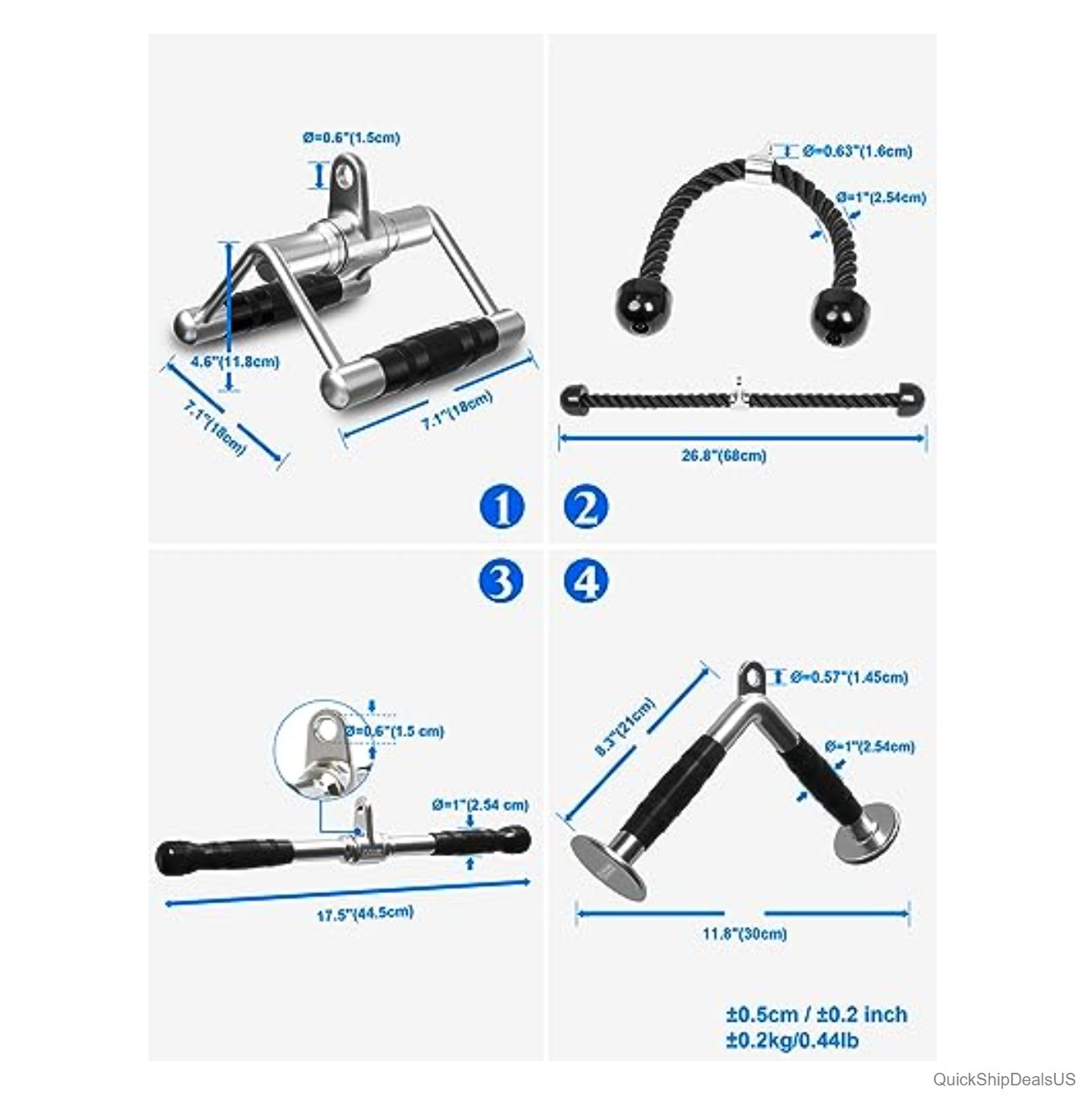 Cable Machine Attachments Set V Bar Straight Rotating Handle Tricep Rope