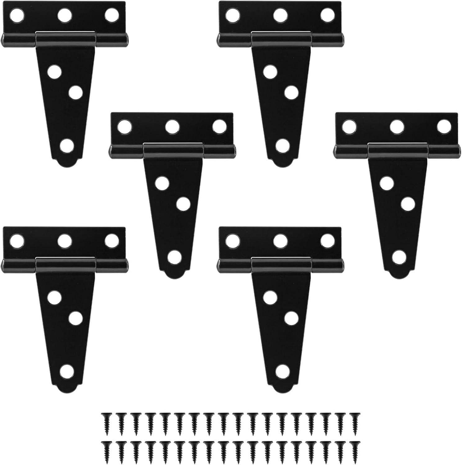 6 Pack 2 Inch Black T-Strap Shed Hinge,Barn Door Hinges Heavy Duty Gate Strap Hi