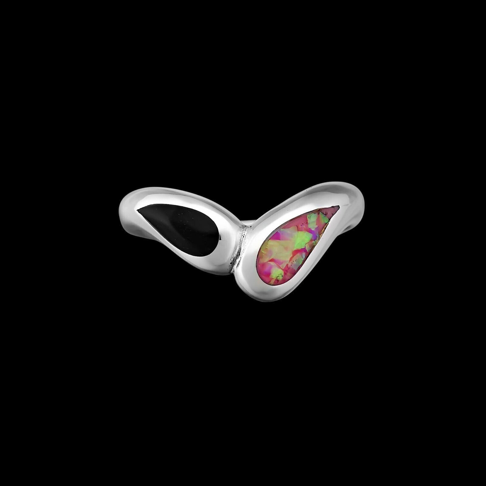 Doublet Teardrop Ring, Black Resin, Pink Opal, Size: 8