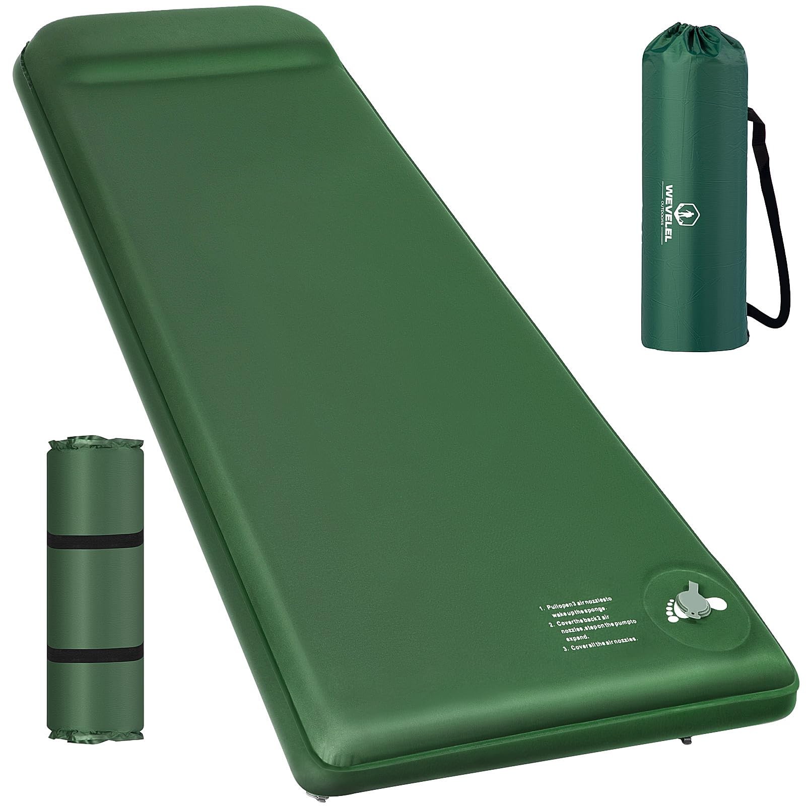 Memory Sleeping Pad, 3.1" Ultra-Thick Foam Sleeping Mats for Camping, Easy In...