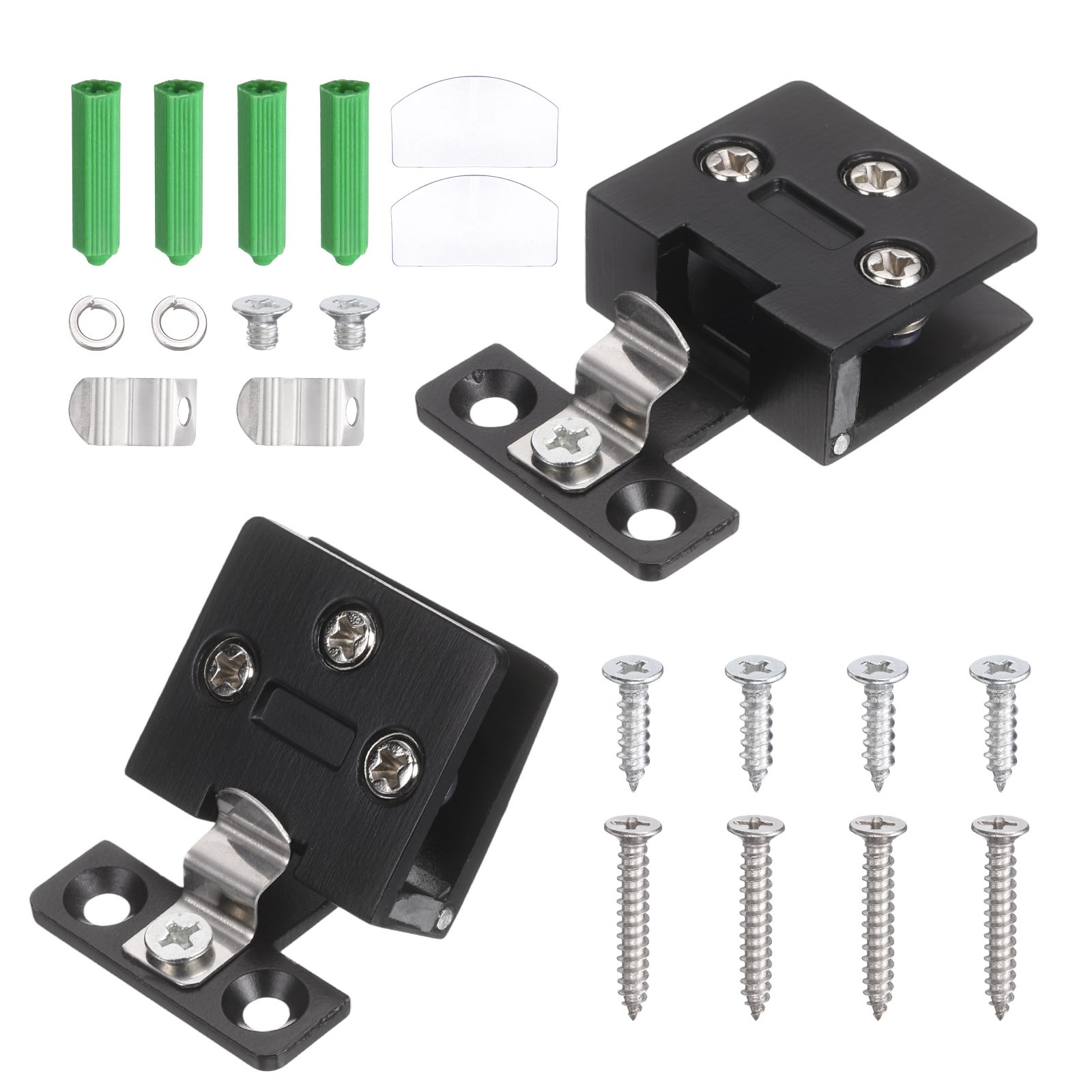 2Pcs Glass Door Hinges, Zinc Alloy for 3-8mm Thickness Glass, Black
