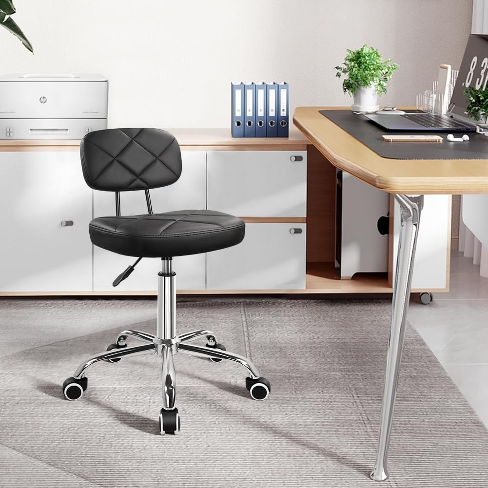 Office Chair with Back Office Stool with Wheels Height Adjustable Square stoo...
