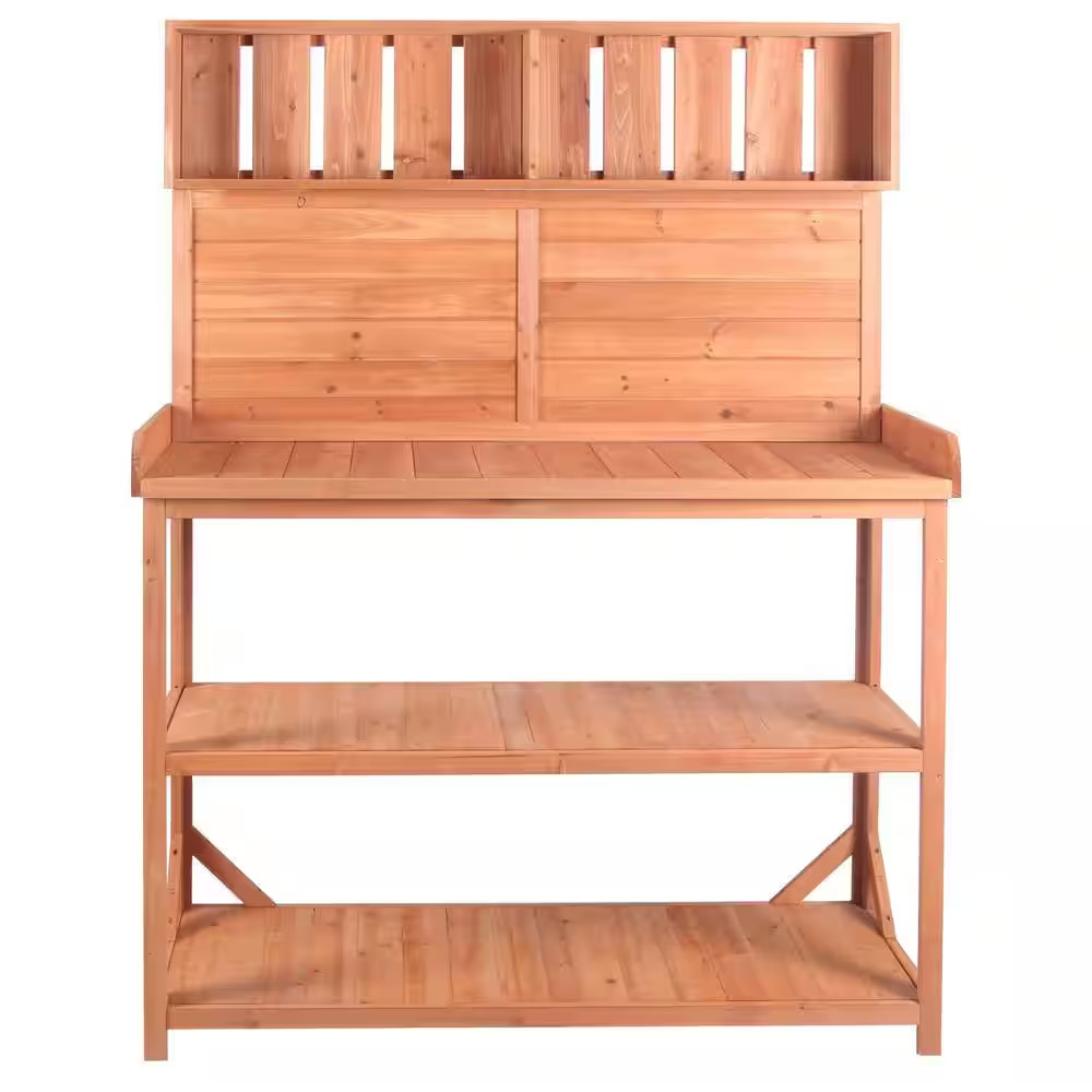 46.9 In. W X 65 In. H Natural Brown Wood Outdoor Garden Potting Bench Table with