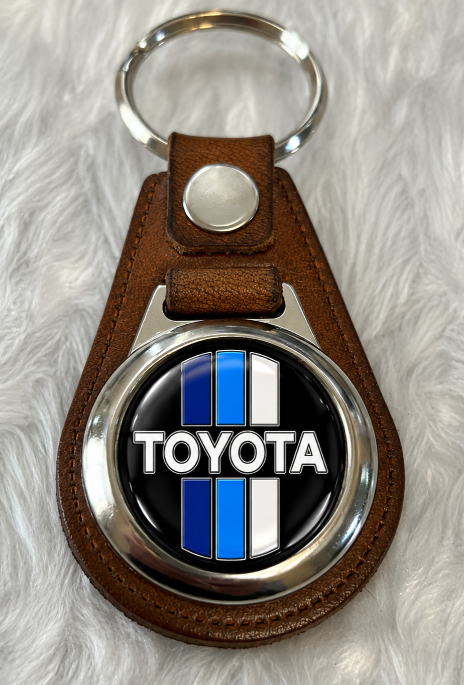 TAN High Quality 100% leather RETRO KEYCHAIN TOYOTA 3 tone