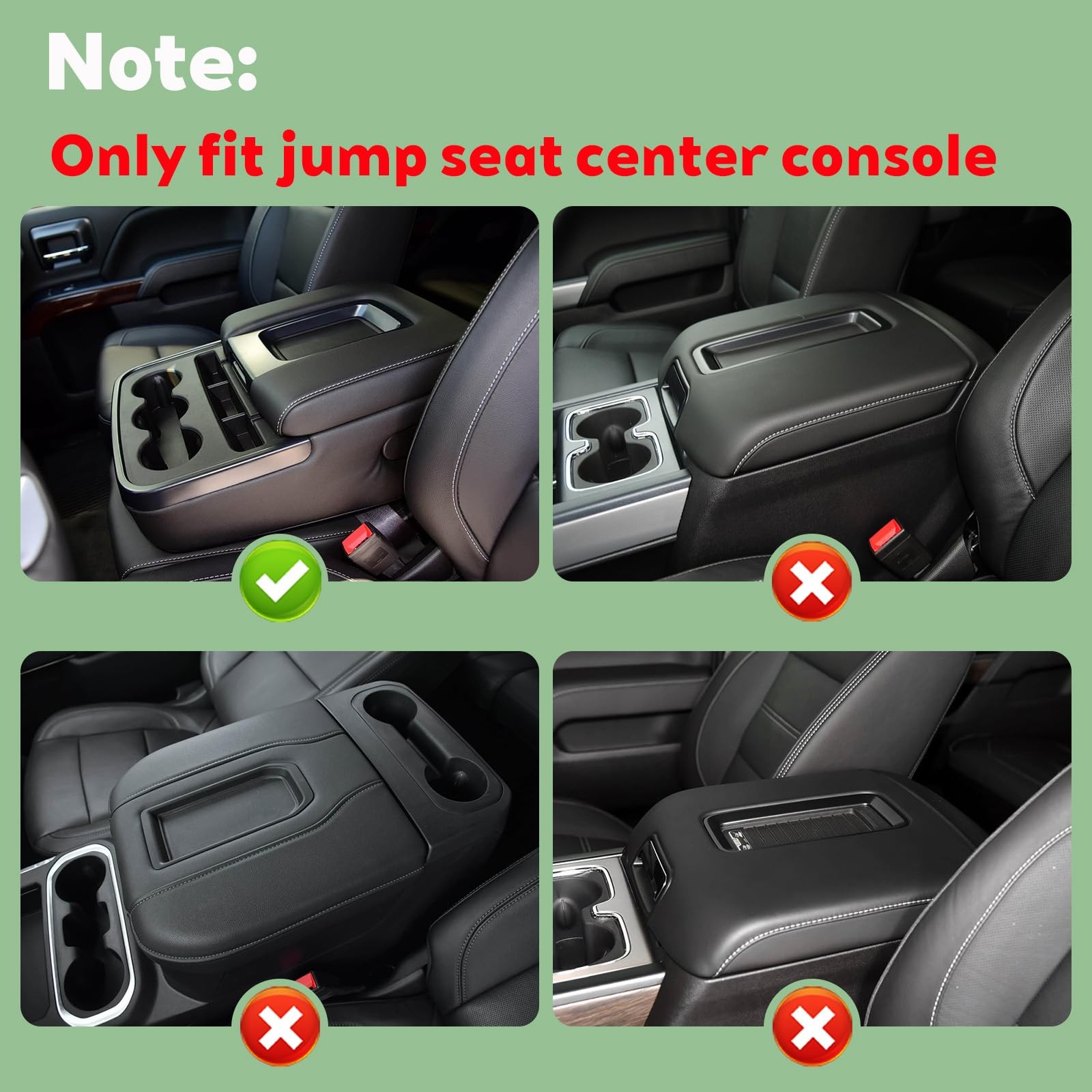 Front Seat Center Console Armrest Lid Cover with Mat, black