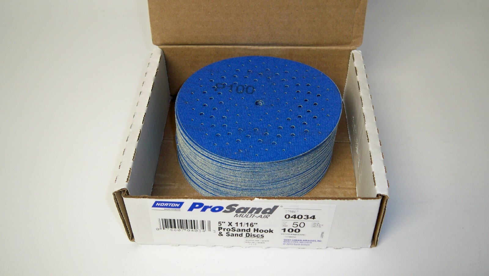 *NEW* Norton 04034 ProSand Hook & Sand Discs 100 Grit 5" x 11/16" (Qty 50)