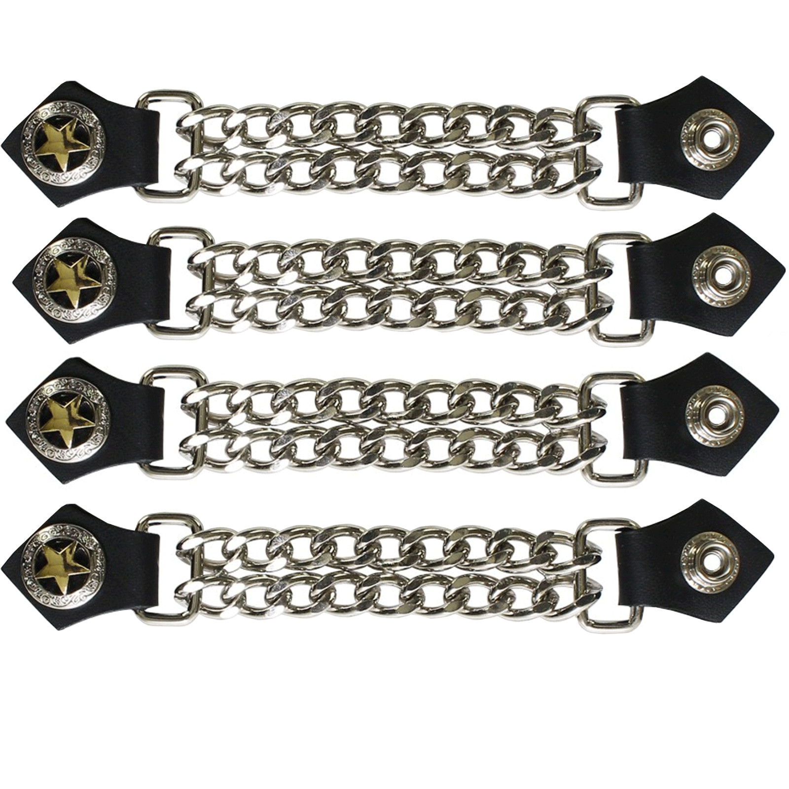 4 pc 6 1/2 Inch Motorcycle Vest Extender Biker Gold Star 4 Inch Chain Chrome
