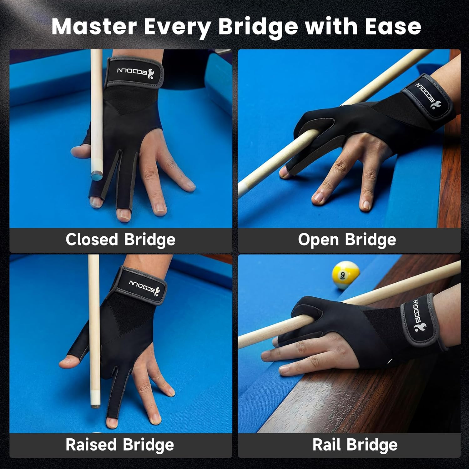 Billiard Pool Glove for Left Hand 3 Finger 1 PACK