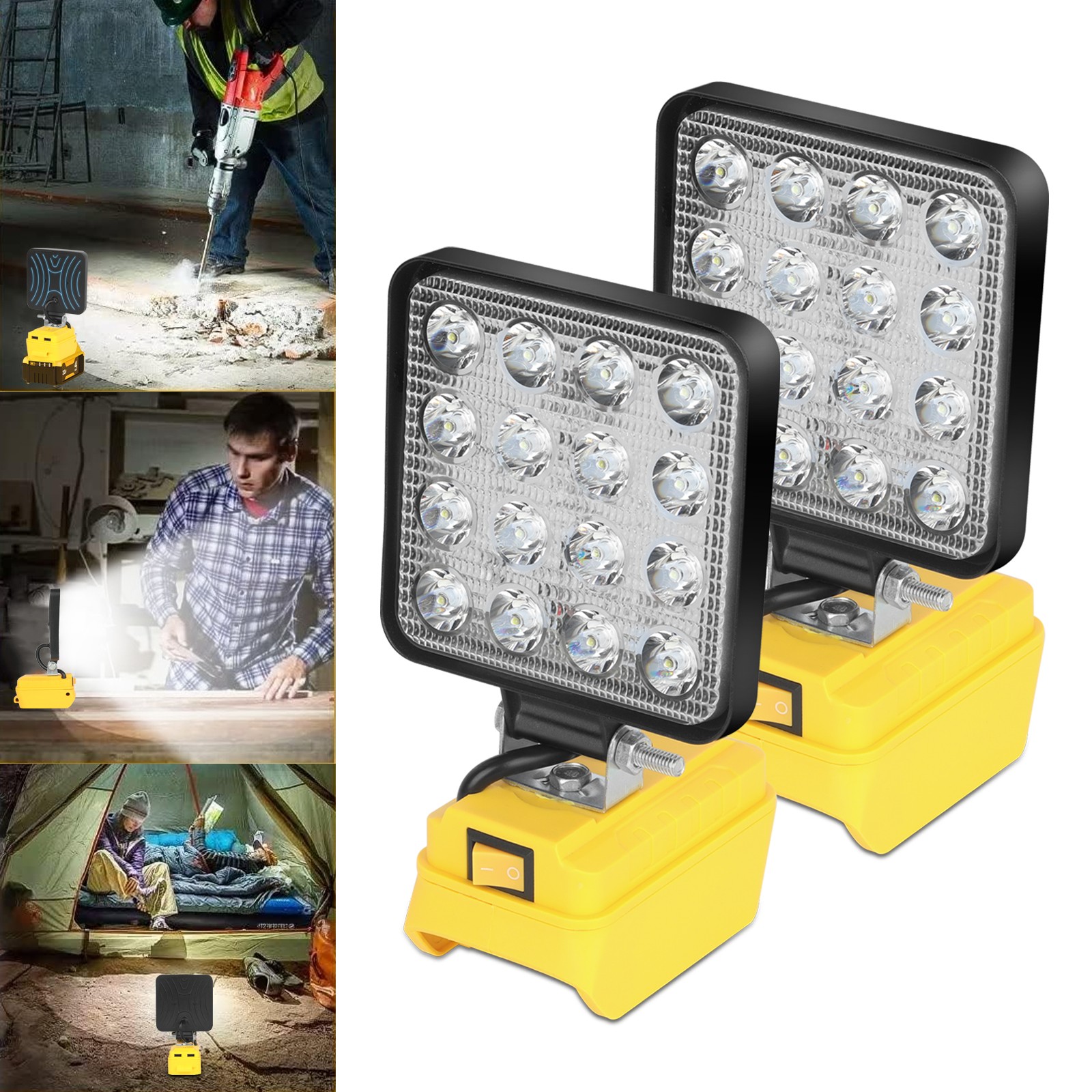 2 Pack 60W LED Work Light Flashlight for De walt 20V Battery with USB Output