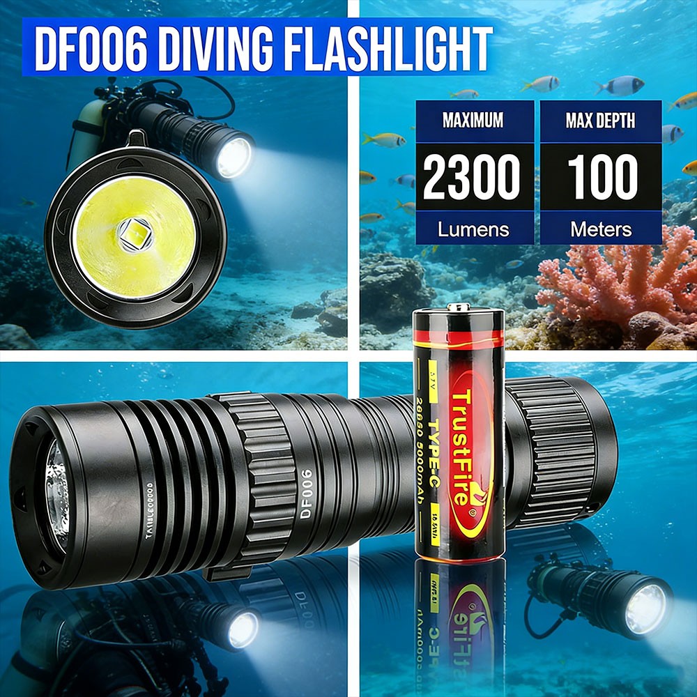 Trustfire Waterproof LED Diving Light Flashlight for Underwater Photography US