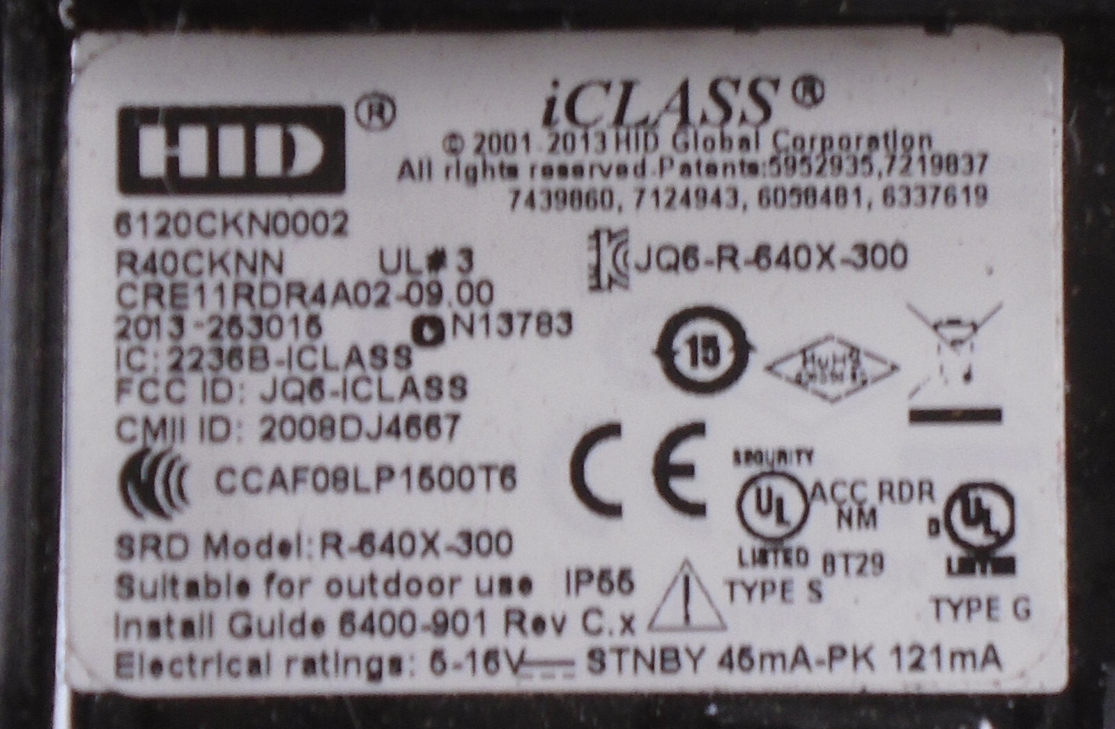 HID ICLASS Smart Card Reader 6120CKN0002 -No Mounting Acessories