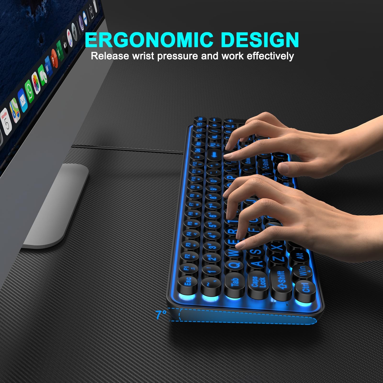 Large Print Backlit Keyboard,Usb Wired Lighted Computer Keyboard with 7-Color Ba
