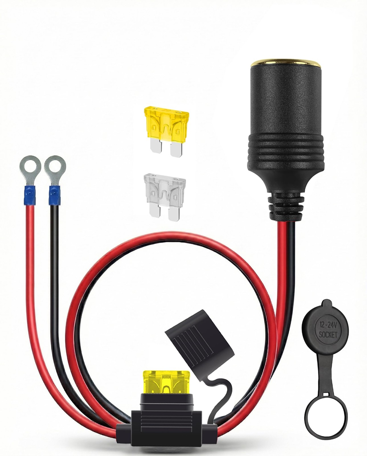 YIWOFUWO 3FT 13AWG 12V Car Cigarette Lighter 1-Pack | Ring Terminals (3FT)