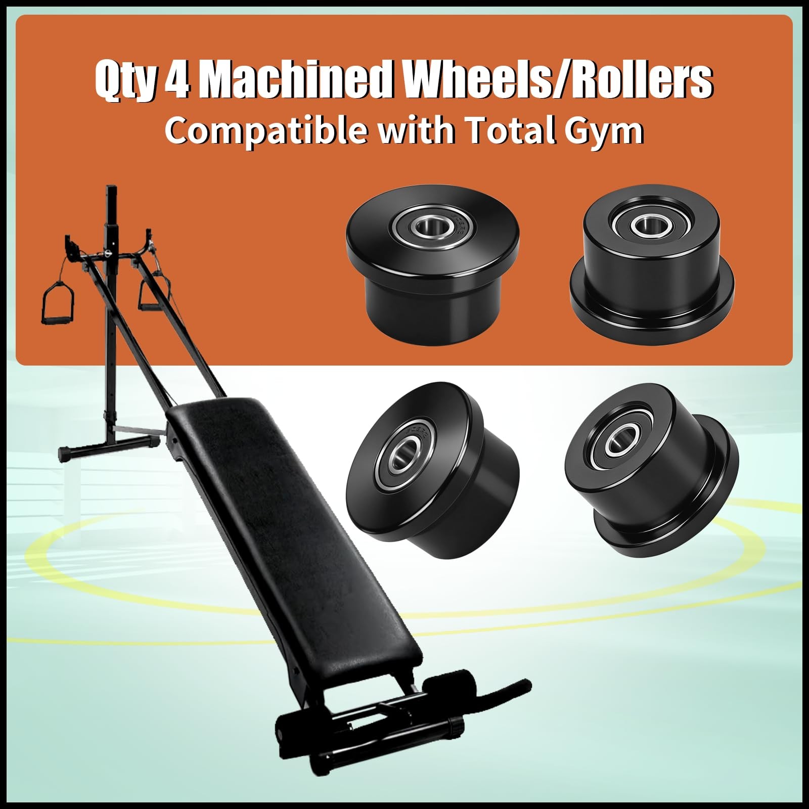 "4 Machined Wheels/Rollers for Total Gym Models 1000 to 1900 Replacement"